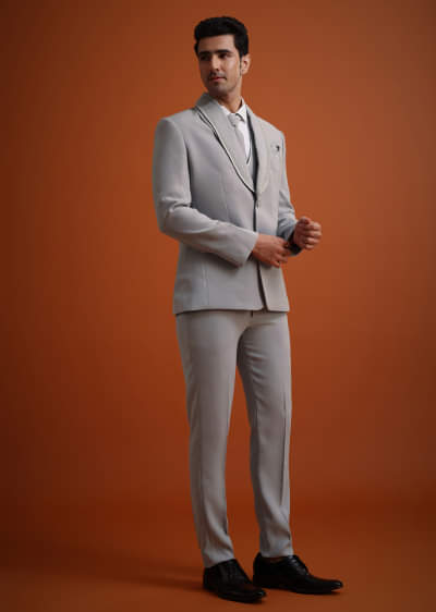 Buy Bottle Green Cut Dana Studded Tuxedo Set In Polyester