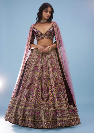 Buy Red Royal Heritage Lehenga And A Choli Set In 3D Petal