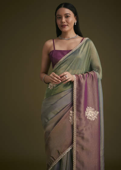 Triple Toned Tissue Sequins Saree