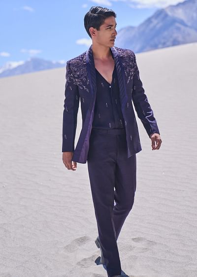 Buy Deep Purple Embroidered Jodhpuri Suit | KALKI Fashion Global