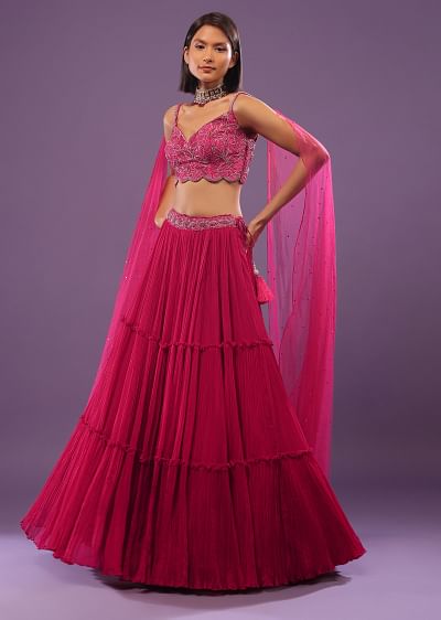 Buy Lilac Purple Ash Skirt And Crop-Top In Chinon With