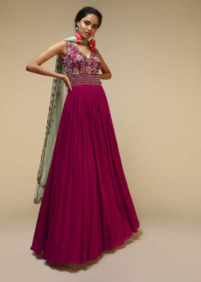 Buy Violet Purple Georgette Sleeveless Anarkali Set With
