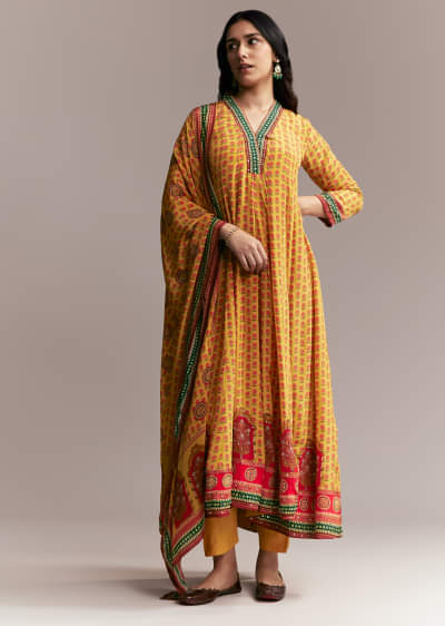 Yellow Floral Anarkali Set