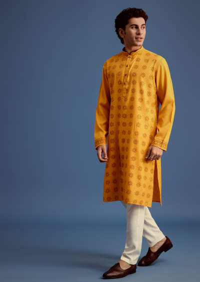 Yellow Hand Block Printed Kurta Set