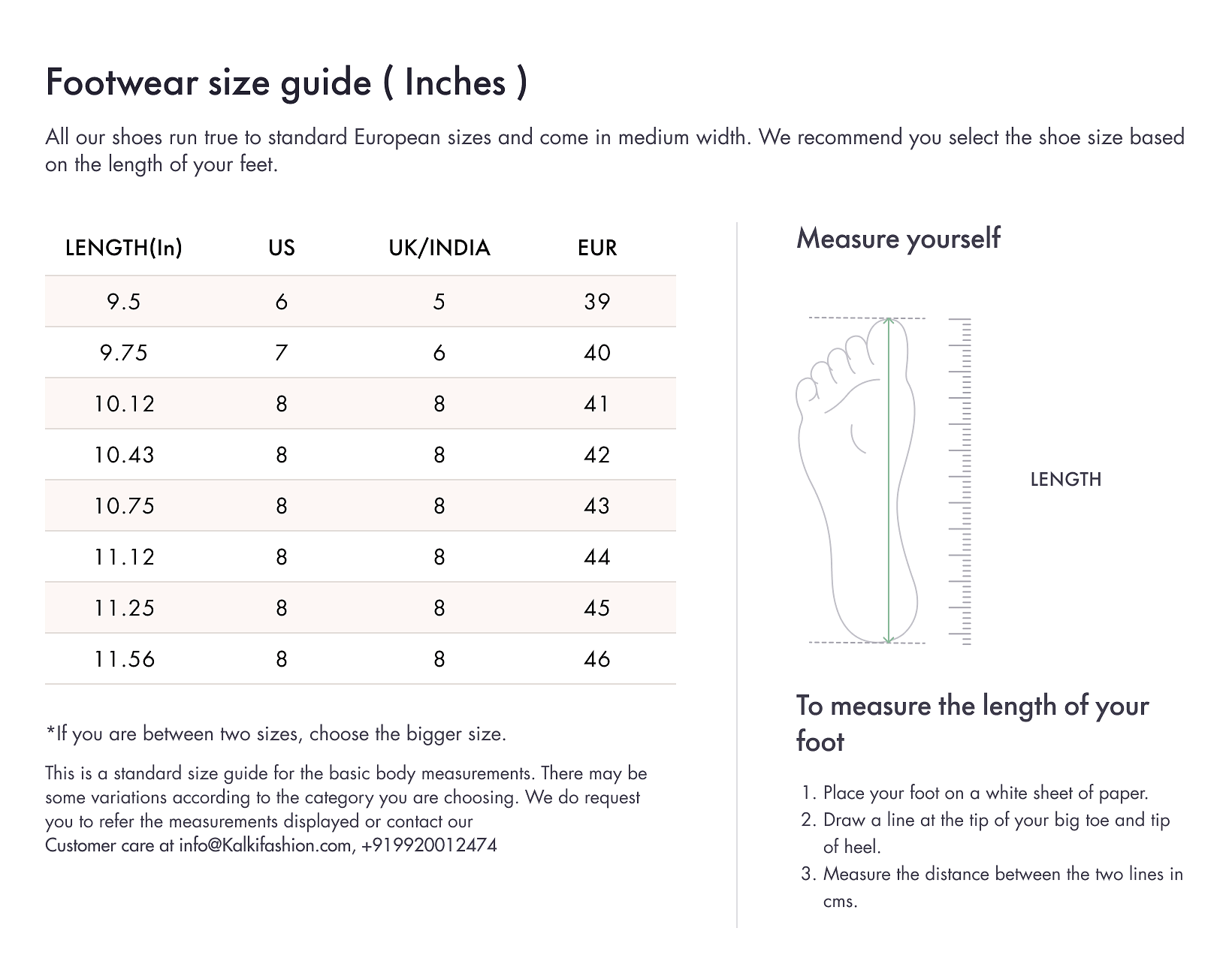 Footwear size guide by KALKI Fashion