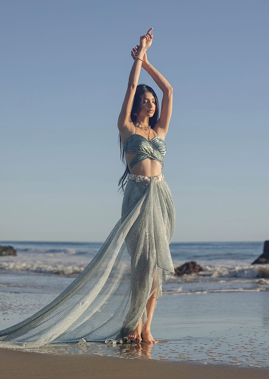 Mint Green Ready-To-Wear Saree