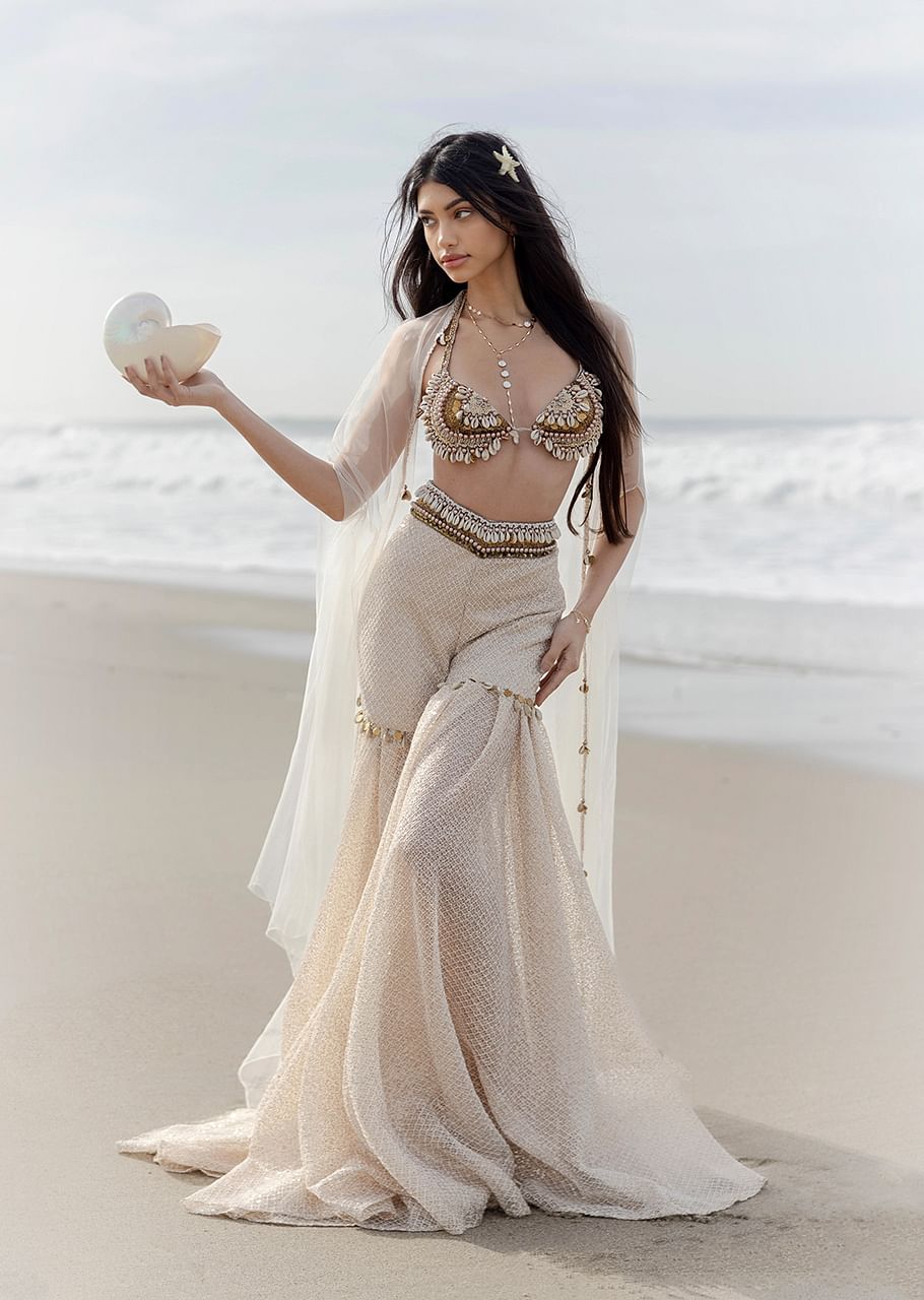 Ivory White Indowestern Sharara
